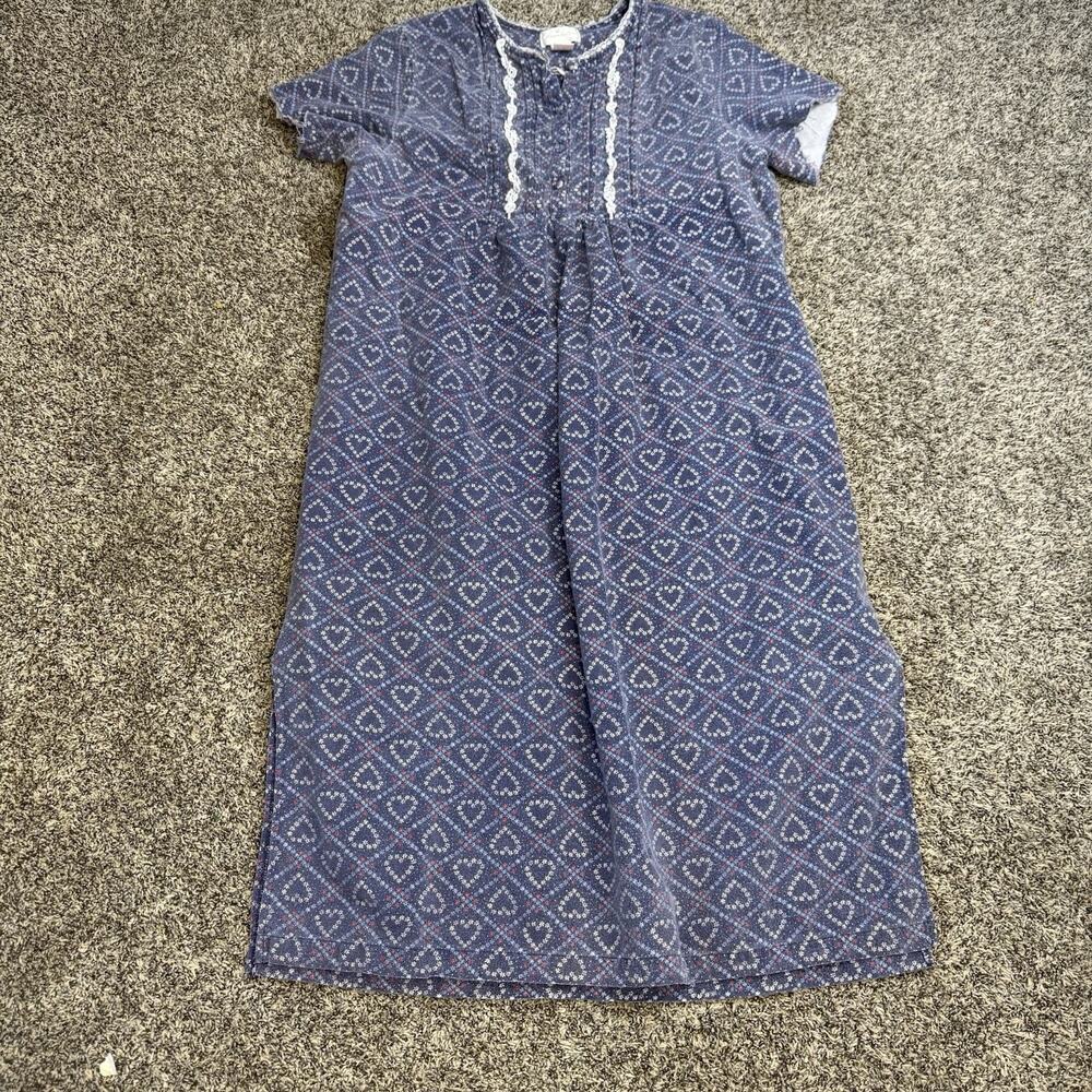 Vintage Women's Long Night Gown Sleepwear 100% Cotton Size L Floral Short Sleeve
